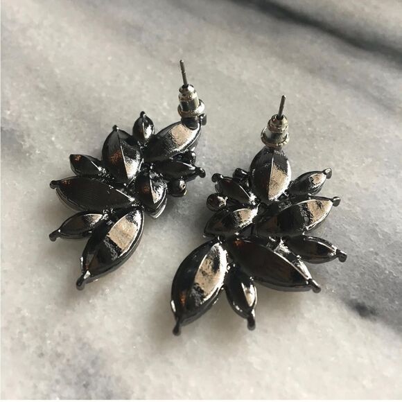 Gun Metal Black with Cloud Blue Crystal 80's Punk Rock Starburst Earrings - Picture 5 of 5